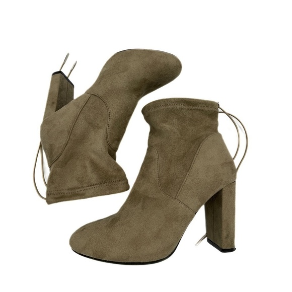 Qupid Taupe Faux Suede Ankle Sock Tie back Booties size 7 - Picture 5 of 9